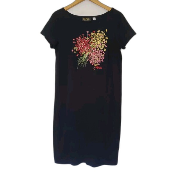 BOB MACKIE WEARABLE ART FLORAL EMBROIDERED SHORT-SLEEVE T-SHIRT DRESS SIZE SMALL - Picture 1 of 7